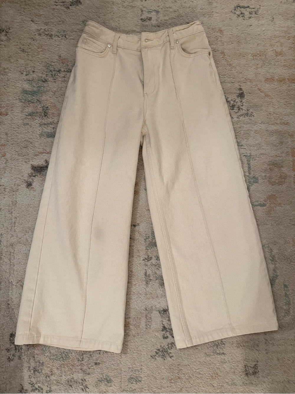 Mango MNG Denim High-Waist cropped Wide-Leg Jeans in Cream